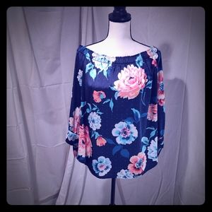 Off the shoulder blue floral top